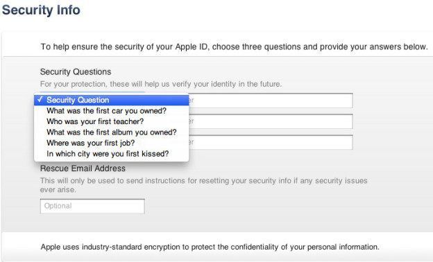 Apple ID Security Questions