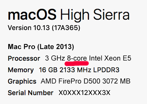 How much cores have processor of my Mac Pro